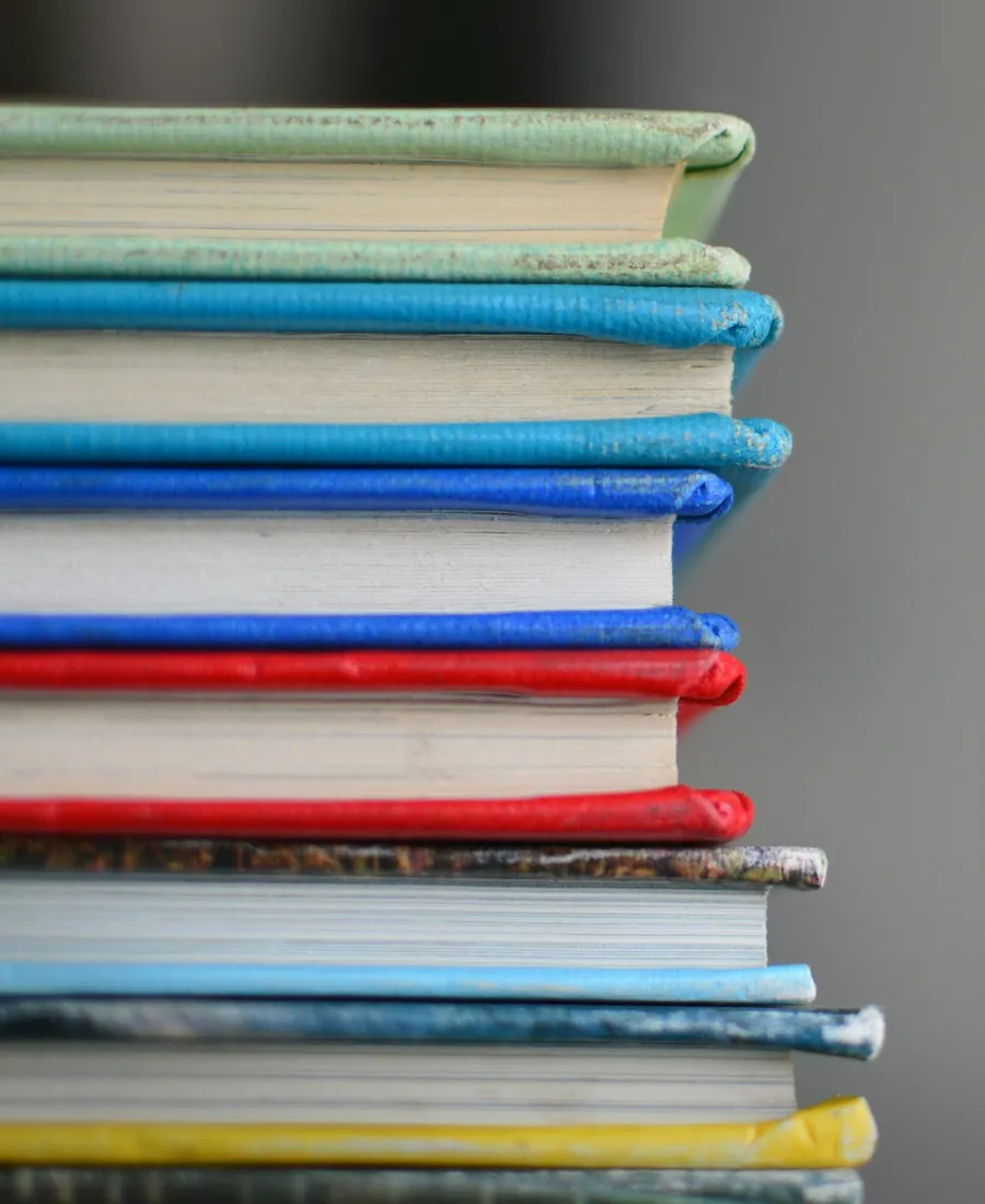 A stack of colourful books